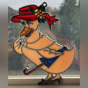 Vintage Lady Goose Fancy Hat  Sun catcher Stained Glass Look VGC